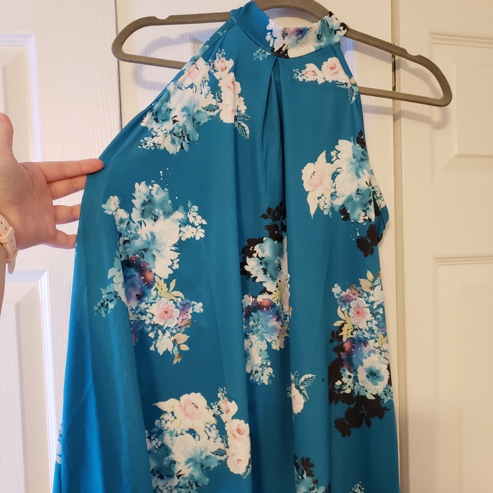 Sleeveless Turquoise Floral Top, Size S (NWT)